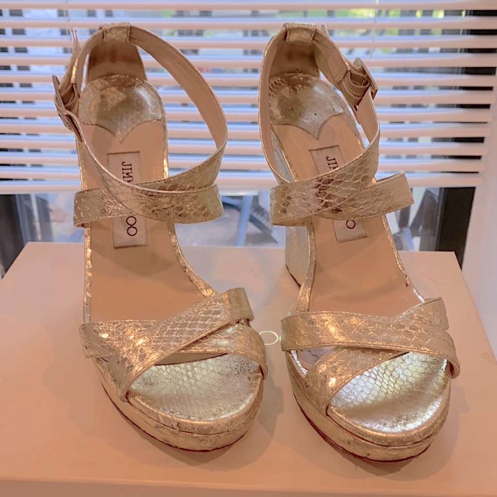 Jimmy Choo golden crocodile wedges size 38